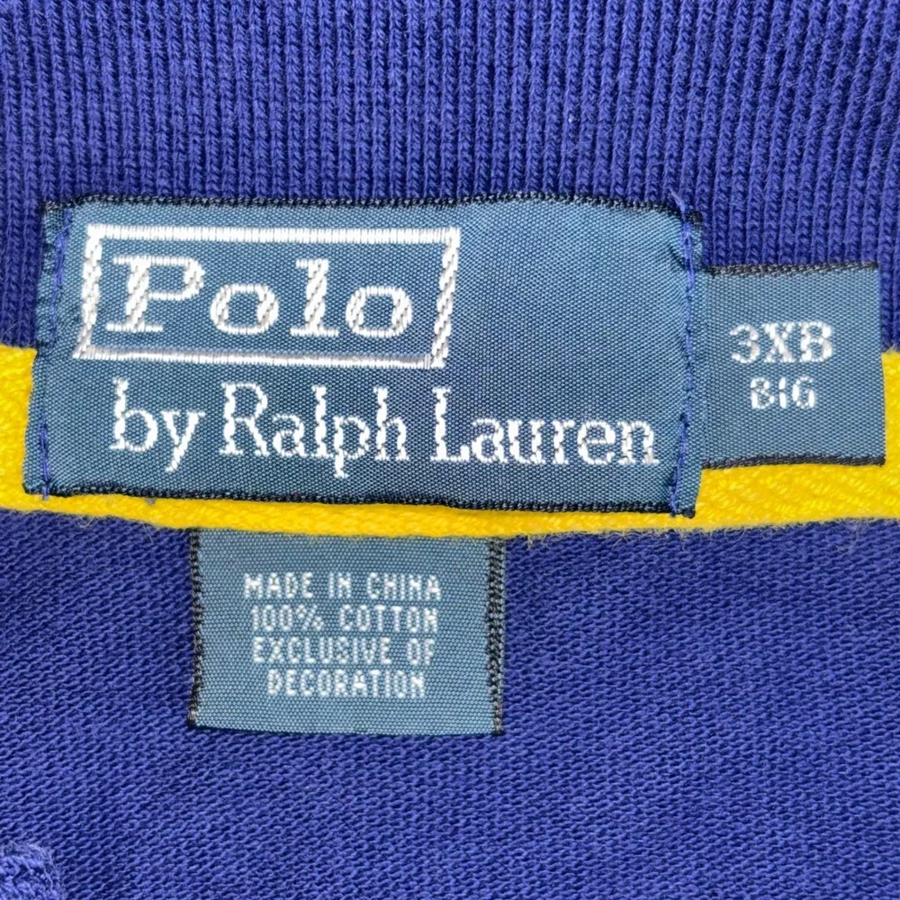 VTG Polo Ralph Lauren Mens 3XB Big Blue Yellow Crest Logo Short Sleeve Shirt Y2K
